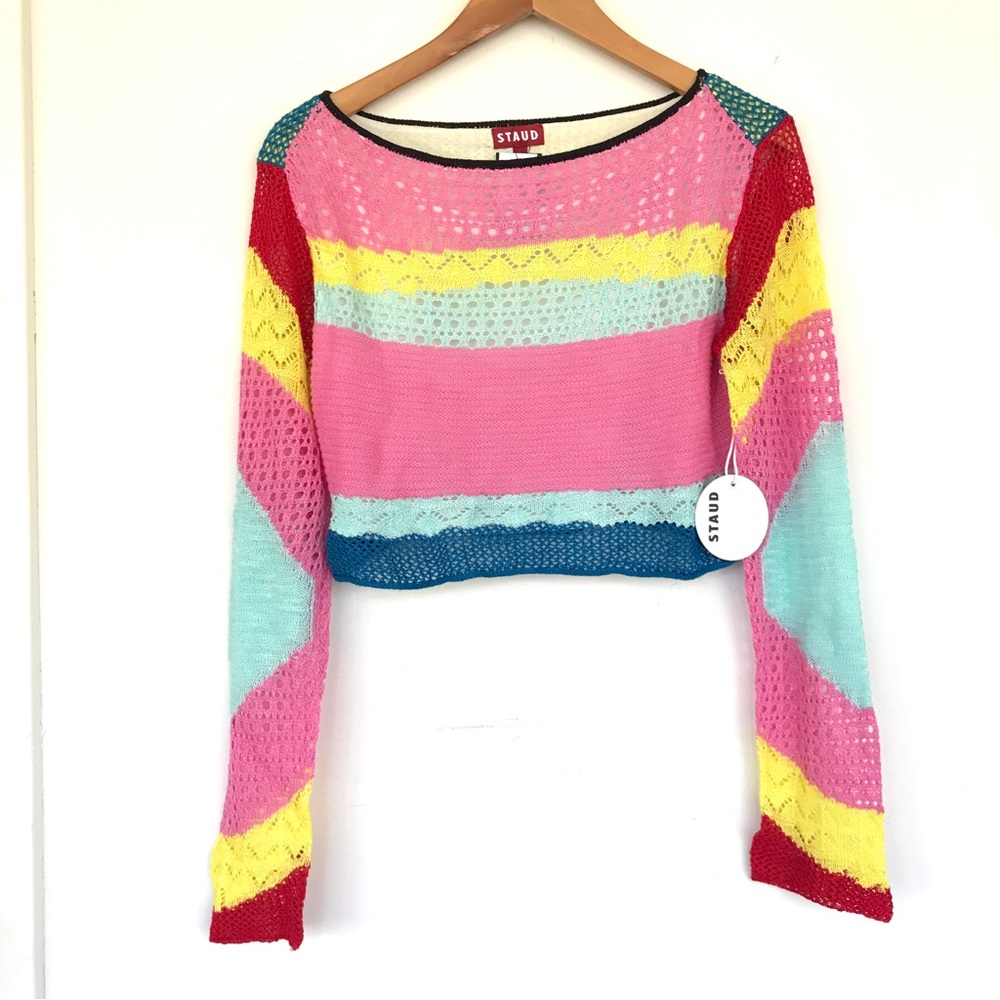 NWT Staud Rainbow Stripe Colorblock Sweater - Picture 3 of 9